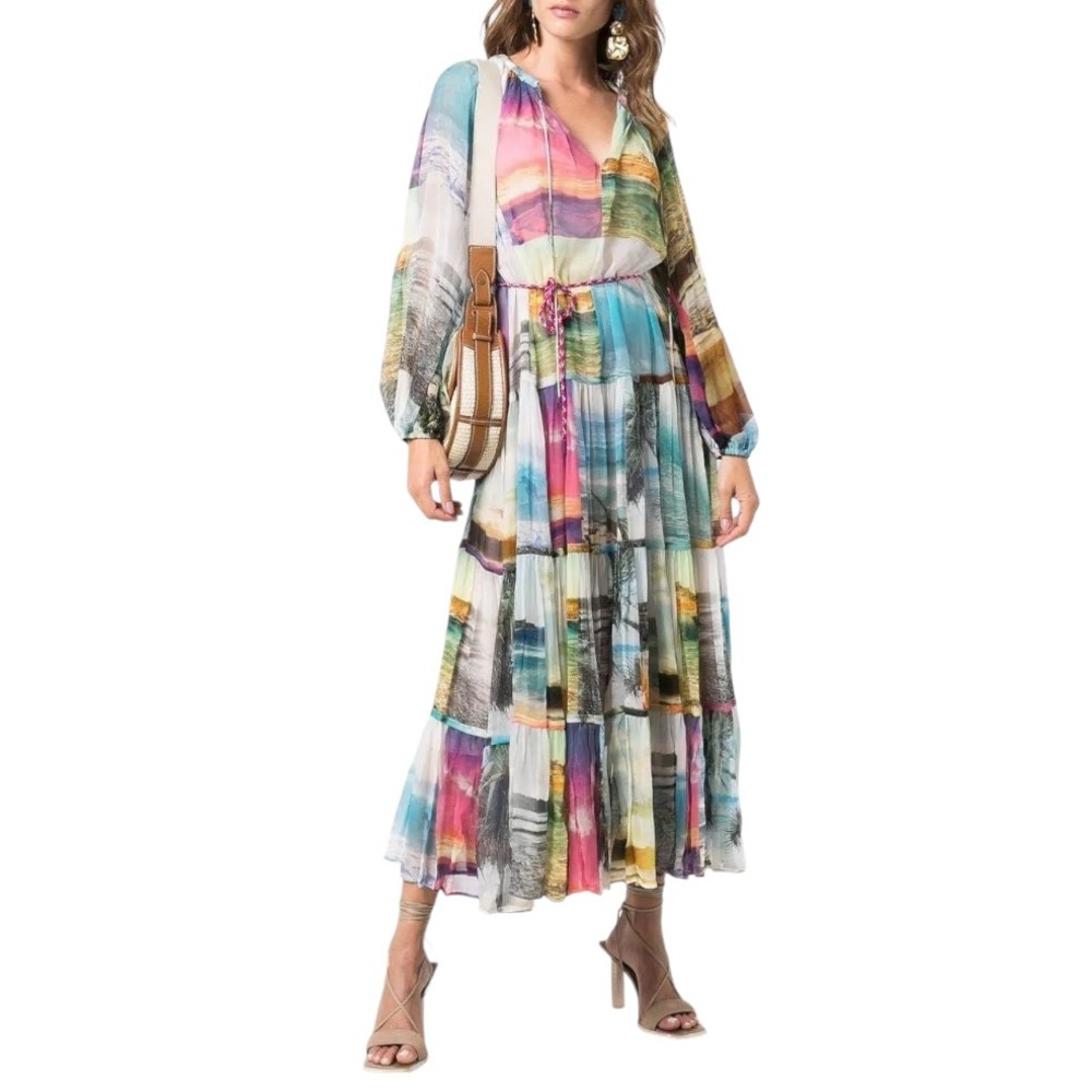Zimmermann Shelly Tiered Tie Midi Dress